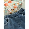 thumbnail image 6 of Seyurigaoka Baby Girls Autumn Outfit Sets Long Sleeve Floral Romper Tops + Denim Flared Pants + Bow Headband for 3-24M Toddler Kids, 6 of 8
