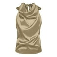 thumbnail image 5 of Ediodpoh Women's Sleeveless Satin Shirt Casual Work Vacation Everyday Wear Summer Spring Fall Tops Blouse for Women Stylish Comfortable Lightweight Tshirts Shirts for Women Khaki XS, 5 of 6