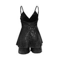 thumbnail image 3 of QATAINLAV Sequin Jumpsuits for Women Sleeveless Straps V Neck One Piece Skorts Fashion Glitter Short Rompers for Cocktail Evening Party Black XL Mother's Day Gifts, 3 of 6
