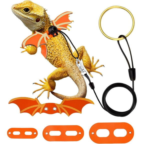 Bearded Dragon Winged Harness and Leash Set - 3 Size Pack for All Ages, Leather Reptile Costume Safety Leash