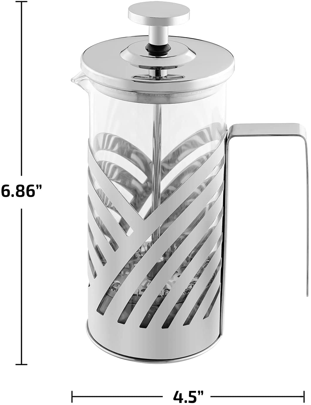 OVENTE French Press Coffee Maker 12 Ounce with Heat Resistant Borosilicate Glass, Stainless Steel Design and 4-Level Filter System, Portable Cold Brewer Pot for Travel, Camping or Gift, Silver FSD12P