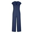 thumbnail image 3 of Diufon Women's Rompers V Neck Cap Sleeve Button Playsuits with Pockets Solid Color Wide Leg Bodysuits, 3 of 6
