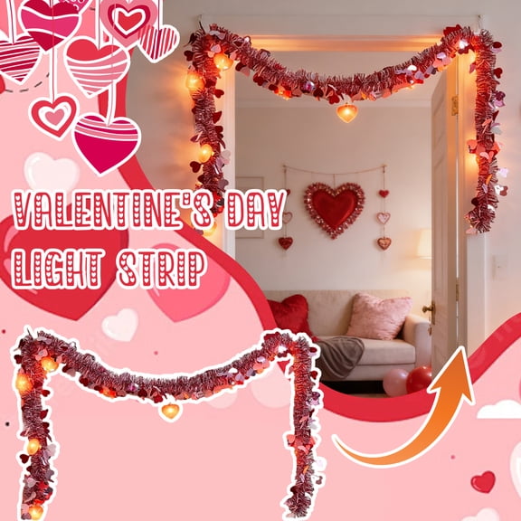 Pink Heart LED String Lights 13ft, Valentines Day Decorations with Ribbon Bows, USB Powered Lights for Spring Home Bedroom Wedding Party Anniversary Decor Pink Size:M