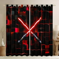 Erosebridal Red Lightsaber Curtains and Drapes (38x45),3D Geometric Plaid BlackoutCurtains for Bedroom,Neon Lights Curtains Pack of 2 (38x45) For Boys,Lightweight Room Decorative