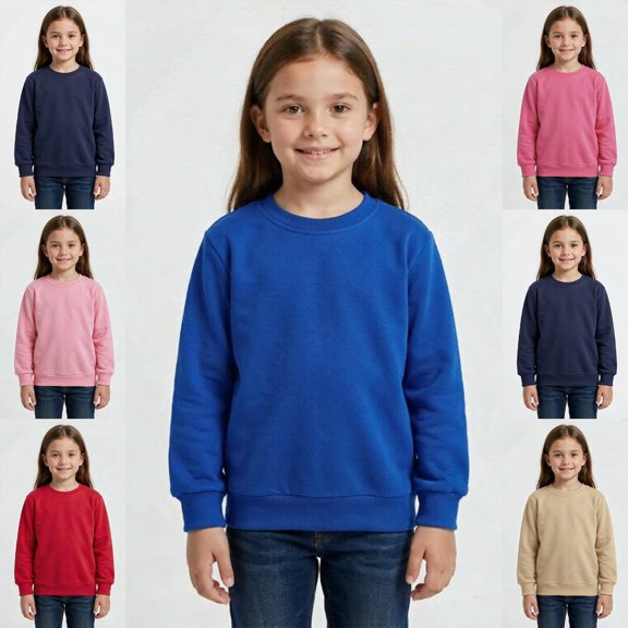 Mitankcoo Long Sleeve Tops for Girls Crew Neck Solid Sweatshirt Multi-color Casual Daily Kid Pullover