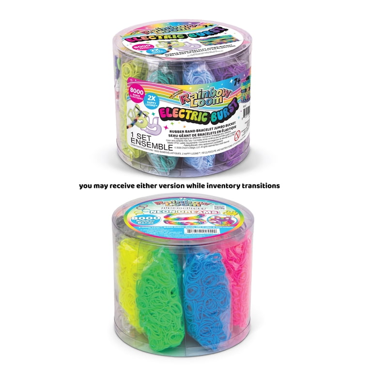 Rainbow Loom Neon Jumbo Bucket with 8,000 Rubber Bands, 2 Happy