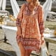 thumbnail image 3 of Vestido floral de mujer Mangas 3/4 Cintura suelta Cuello en V Vestido corto casual para uso diario Naranja XL, 3 of 6