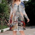 thumbnail image 2 of Romantic Paris Eiffel Tower Long Sleeve Sexy Dresses For Women Ladies Vintage Elegant Party Dress Oversized V-neck Dress, 2 of 7