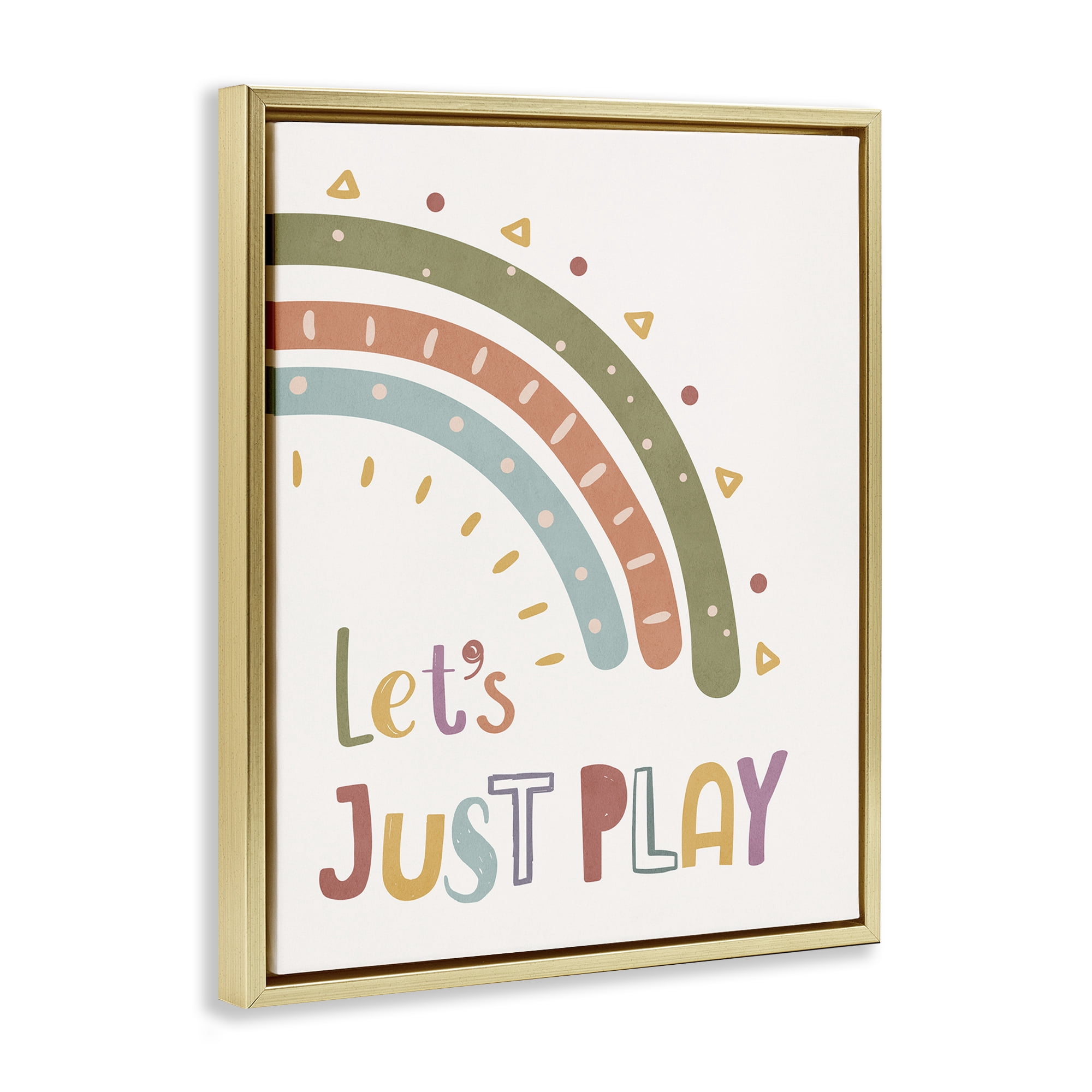 Stupell Industries Let's Just Play Rainbow Text & Numbers Painting Gold Floater Framed Canvas Art Print Wall Art, 17 x 21