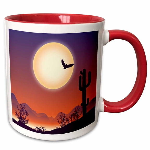 3drose, Silhouette of Desert Landscape in Trendy Colors, 11oz Two-tone Red Mug