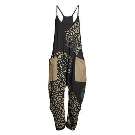 

Dyegold Jumpsuits for Women Casual Summer Jumpsuit for Women Oversized Baggy Loose Fit Bib Spaghetti Strap Printed Vintage Sleeveless Rompers Overalls