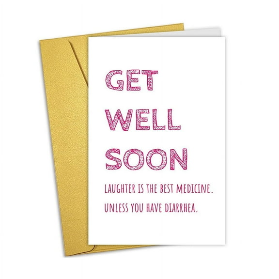 Get Well Soon Greeting Card - Humorous Design with Gold Envelope - Perfect for Laughter and Support