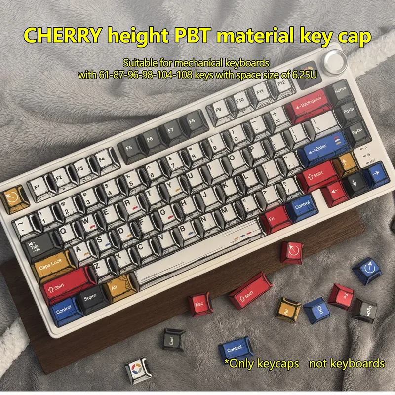 Comic Style Colorful Mixed Light Keycaps Original Factory Height 136 Keys Set Classic Minimalist Style Machine Keycap Decoration