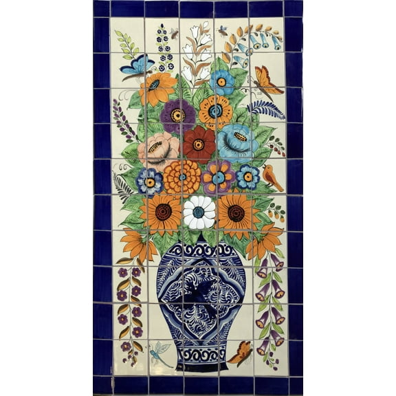 Flower Vase Mexican Tile Mural