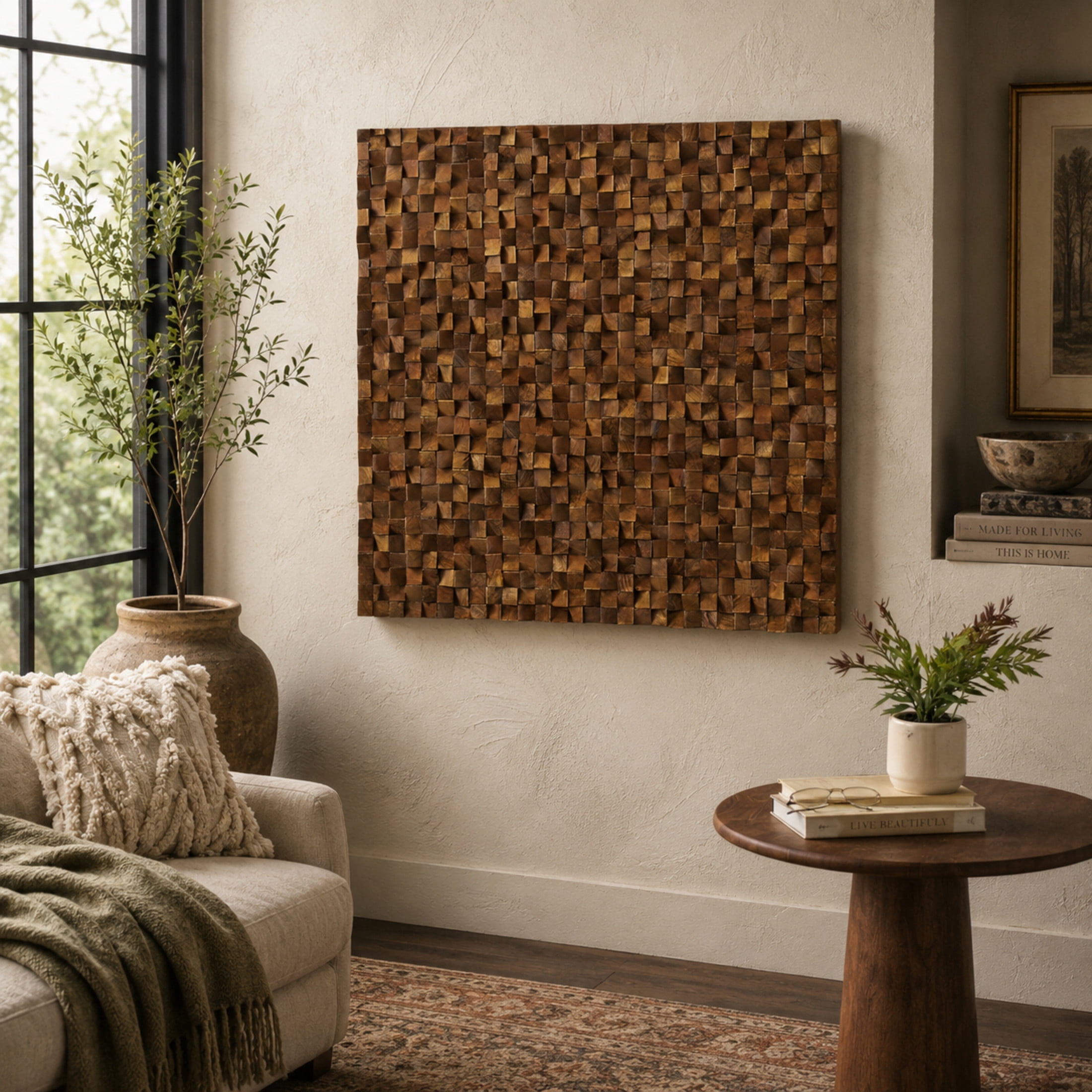 DecMode Brown Mango Wood Handmade 3D Cube Inspired Geometric Wall Decor