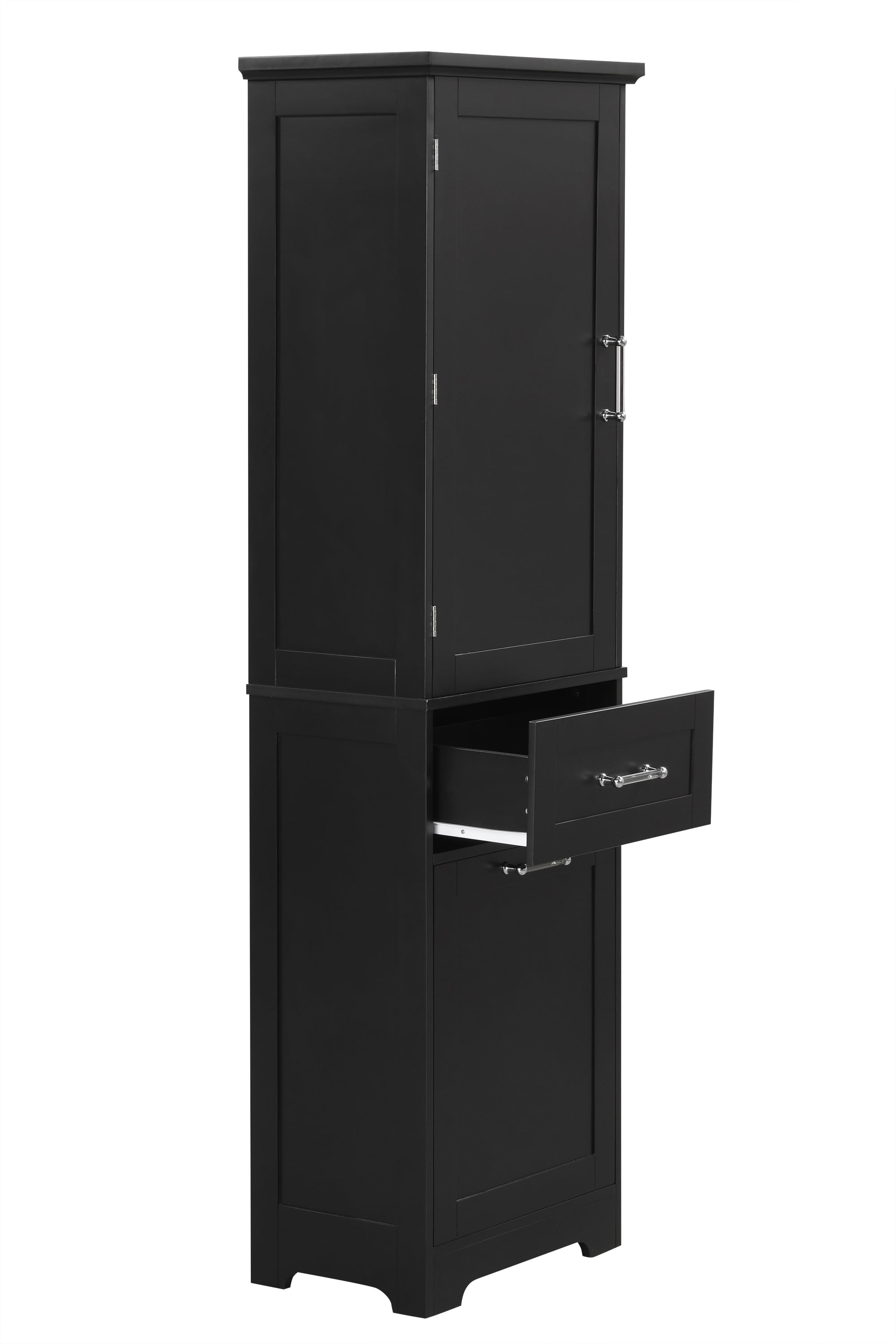 Tall Bathroom Storage Cabinet, Freestanding Storage Cabinet with Two Different Size Drawers and Adjustable Shelf, MDF Board with Painted Finish, Black