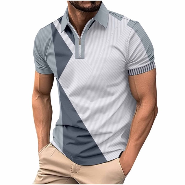 pstuiky camiseta de hombre, Camisa de manga corta con cuello abatible y cremallera para hombre, a la moda y de ocio ropa de hombre xxl