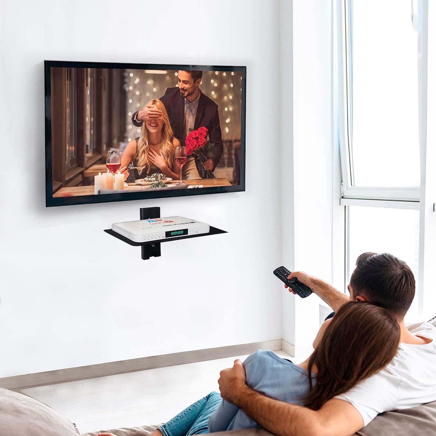 SIMOND STORE - Floating Entertainment Shelf - Projector Shelf - Floating Wall Mount Shelf for DVD Players, Games Consoles, Cable Boxes, TV Accessories, 1 Shelf