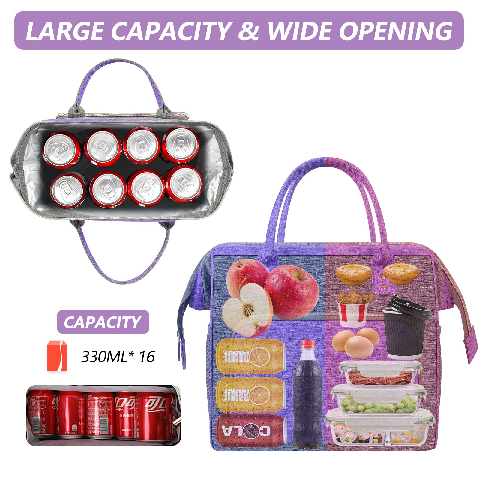 Insulated Lunch Bag for Women, Large 12L Reusable Cooler Lunch Box for Work, Office, Picnic, Leakproof Tote with Shoulder Strap