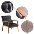 thumbnail image 5 of PU Leather Accent Chair, Retro Modern Wooden Armchair with Button Tufted Upholstery, Leisure Chair for Living Room Waiting Room, Black, 5 of 9