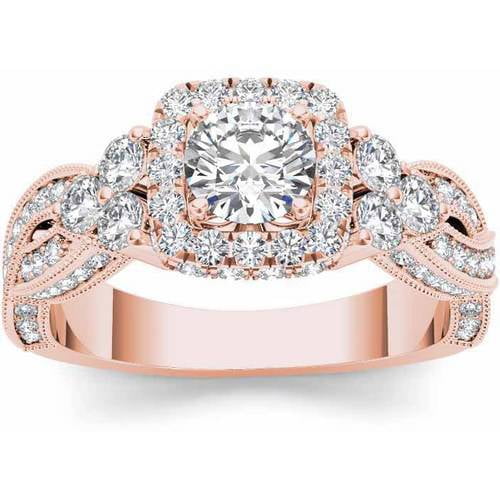 Imperial 1-1 2 Carat T.W. Diamond Criss-Cross Shank Single Halo 14kt Rose Gold Engagement Ring by Imperial Jewels