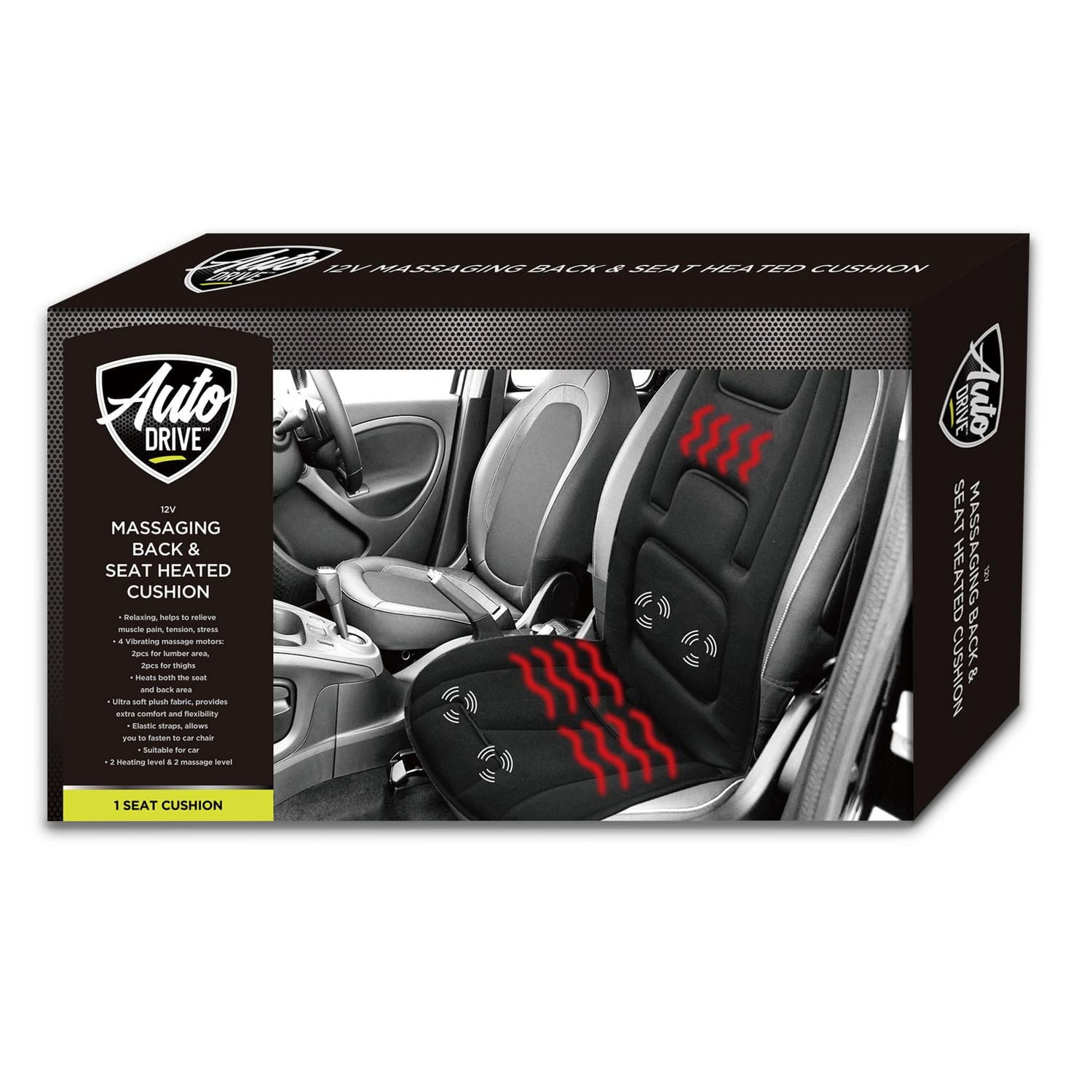 Coussin de massage de siège chauffant AutoDrive 12 V Coussin de siège massant avec chaleur