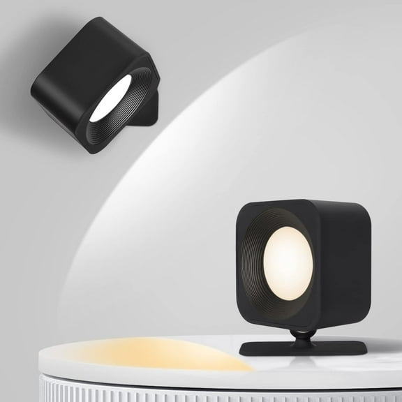 2pcs LED Wall Mounted Lights, Black Sconces Lamp 3000mAh Rechargeable Battery Operated, Magnetic 360° Rotation Cordless for Bedroom