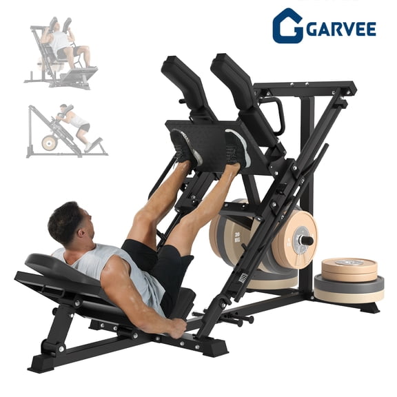 GARVEE 4 in 1 Leg Press Hack Squat Machine Combo with Weight Storage for Quads,Hamstring,Glutes,Calves,1200LBS Capacity