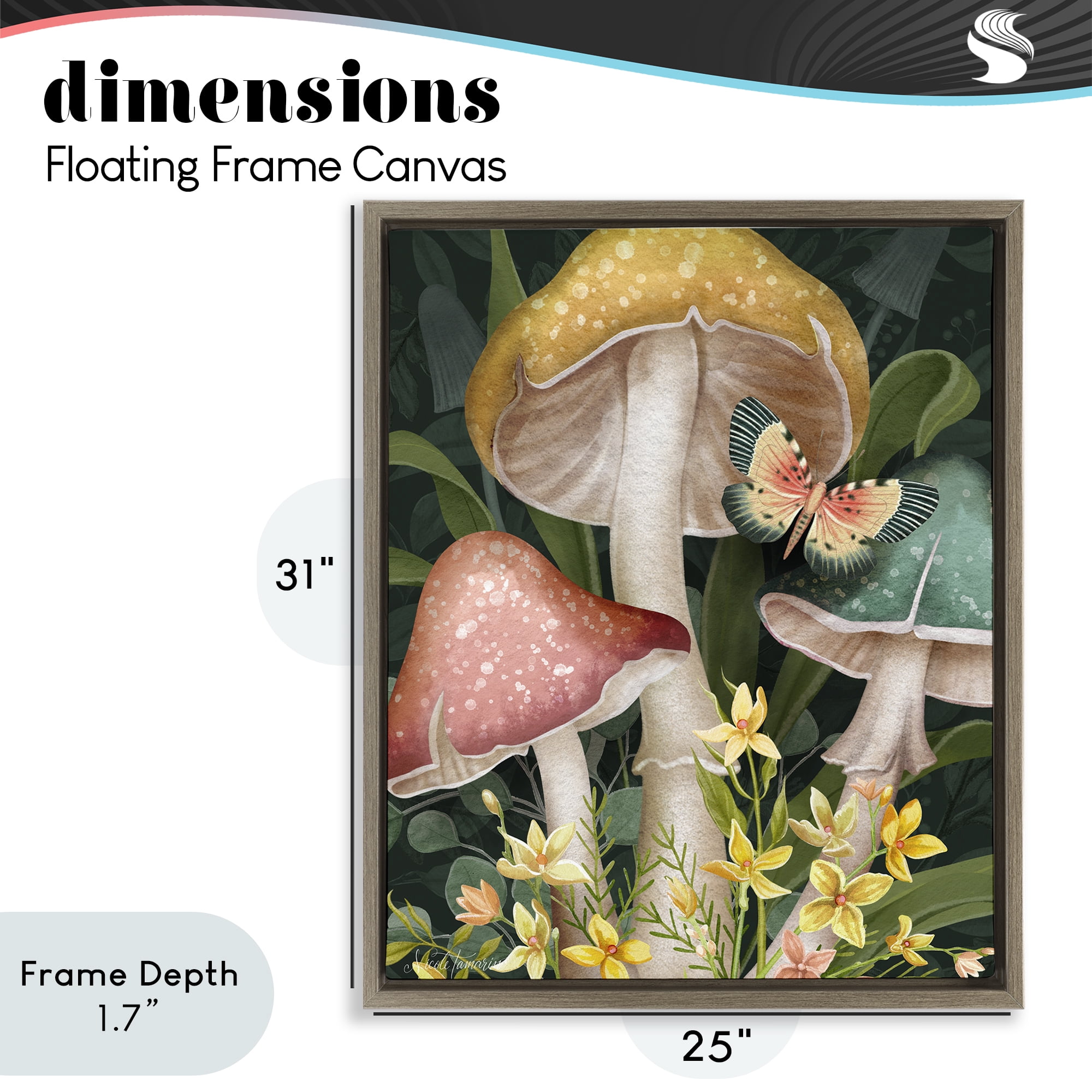 Stupell Industries Midnight Garden Mushrooms Brown Framed Floater Canvas Wall Art, design by Nicole Tamarin