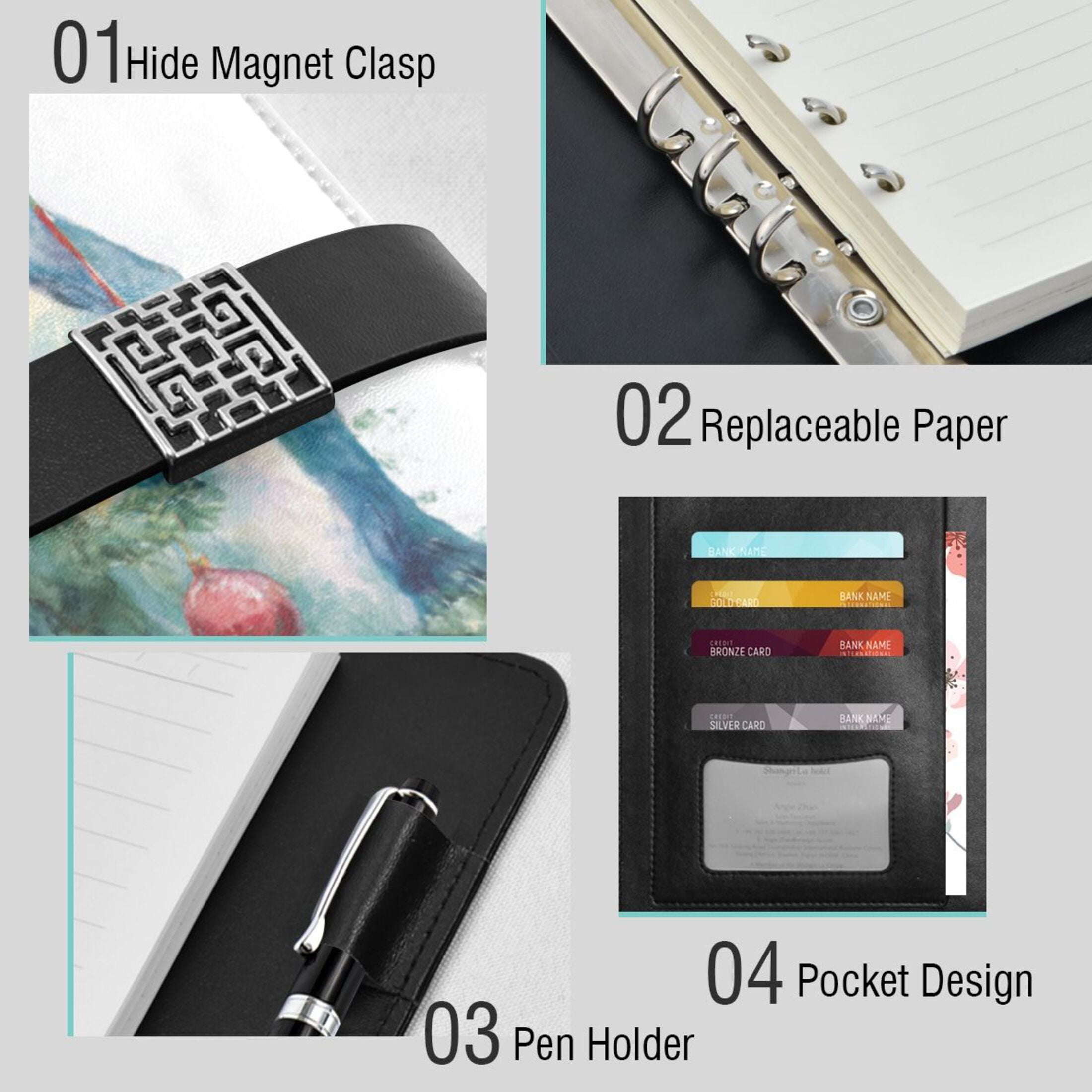 Leather Planner Leather Notebook Notebook Journal Binder Design Pen Pocket Design Convenient for Storage Cute Christmas Penguins