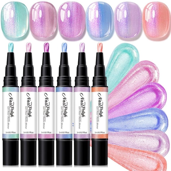 Cat Eye Gel Nail Art Pen Quick Dry Air Dry No UV Lamp Needed, Metallic Glitter Nail Color for Women Beginners DIY Manicure