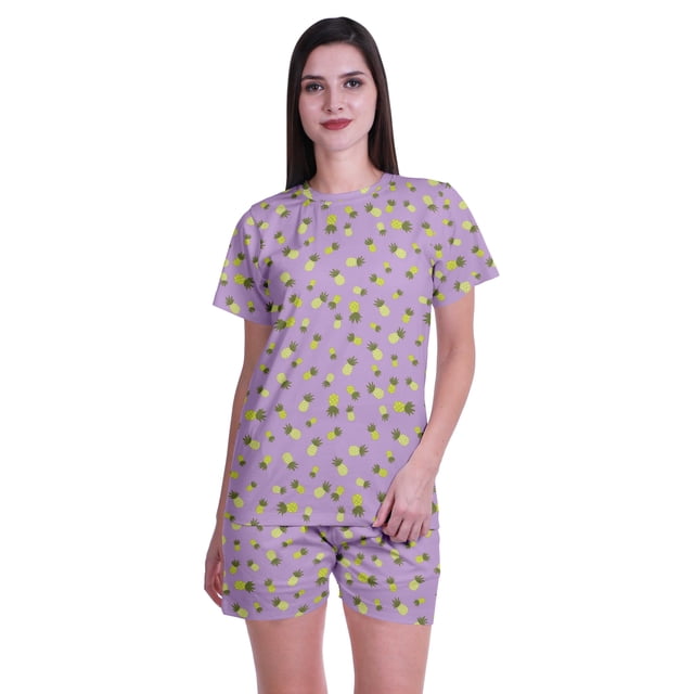 Moomaya T-Shirts à Manches Courtes pour Femmes en Coton Doux à Col Rond Ensemble de Nuit