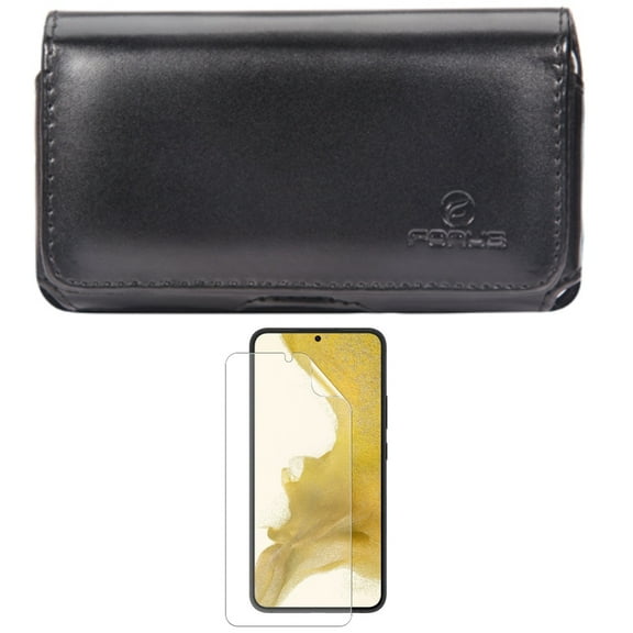 Case Belt Clip and Matte Screen Protector for Samsung Galaxy S22 Phone - Leather Swivel Holster Loops & TPU Film Anti-Glare Anti-Fingerprint Fingerprint Works Accessory Bundle