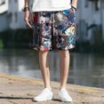 thumbnail image 5 of Pantalones cortos de lino y algodón para hombre, nuevos pantalones cortos elásticos con gráfico para hombre con cordón de hielo, estampado floral personalizado y elegante, 5 of 5