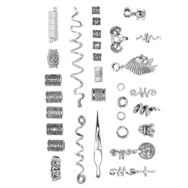 Dreadlocks Beads, Dreadlock Jewelry Multiple Style Hair Pendants Viking Alloy Exquisite Hair Tube Beads Hair Coils Set With Dreadlock Interlocking Tool