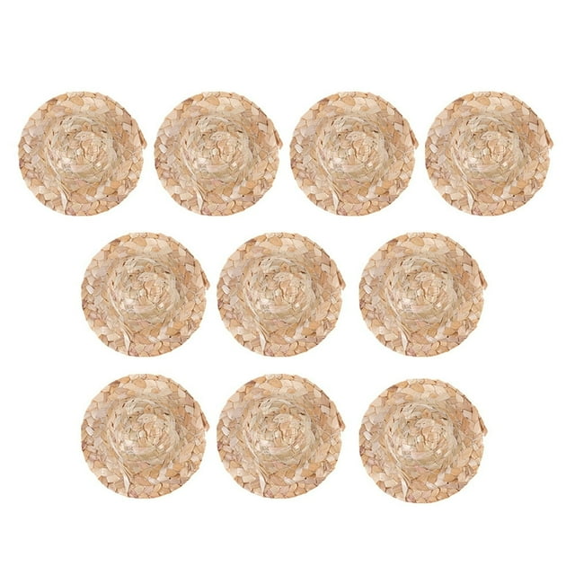10pcs 18cm Handmade Mini Straw Hat Creative Hand-woven Doll Delicate Decorative Small Straw Hats for DIY Craft Jewelry Garment Material