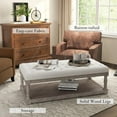 thumbnail image 3 of Ottoman Coffee Table, Large Rectangle Ottoman with Storage - Upholstered Cushioned Bench for Living Room, Tufted Linen Fabric with Solid Wood Shelf, Entryway Bench (Ivory), 3 of 18
