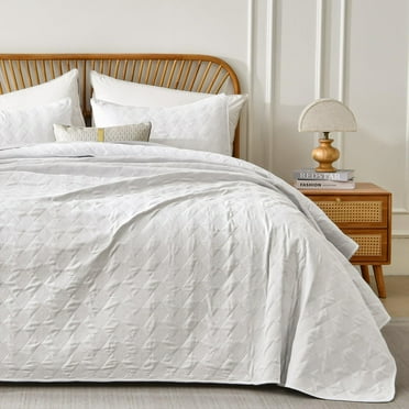 White geometric pattern lightweight and soft microfiber bed cover set, three-piece modern bed cover set, suitable for all seasons