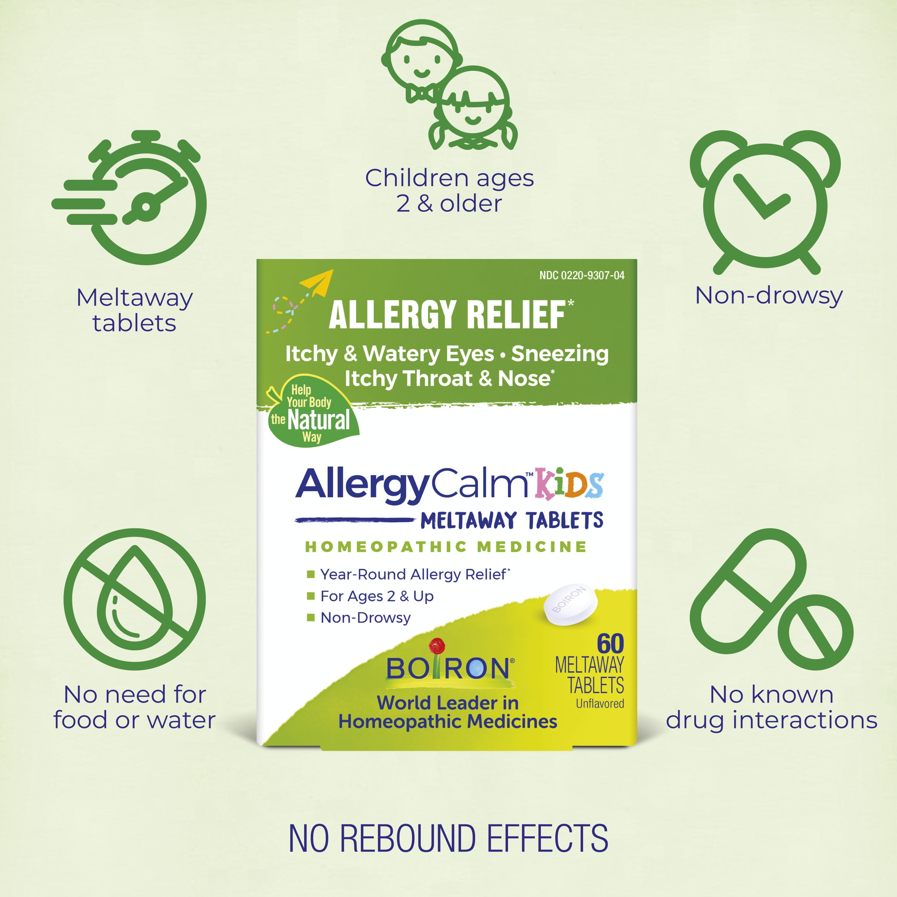 Boiron AllergyCalm Kids Tablets, Homeopathic Medicine for Allergy Relief Relief, Sneezing, Runny Nose, Itchy Throat & Nose, Meltaway 120 Tablets