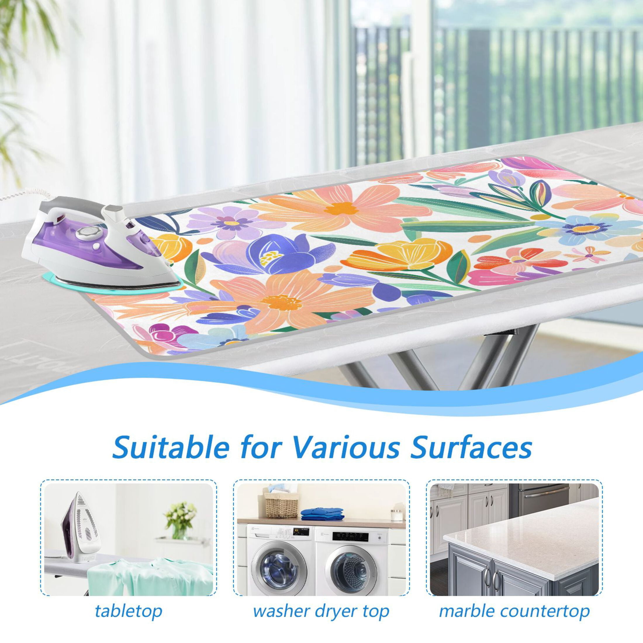 Watercolor Blooming Flowers Leaves Ironing Mat Blanket Portable Travel Ironing Pad Heat Resistant Pad 47.2" x 27.6”