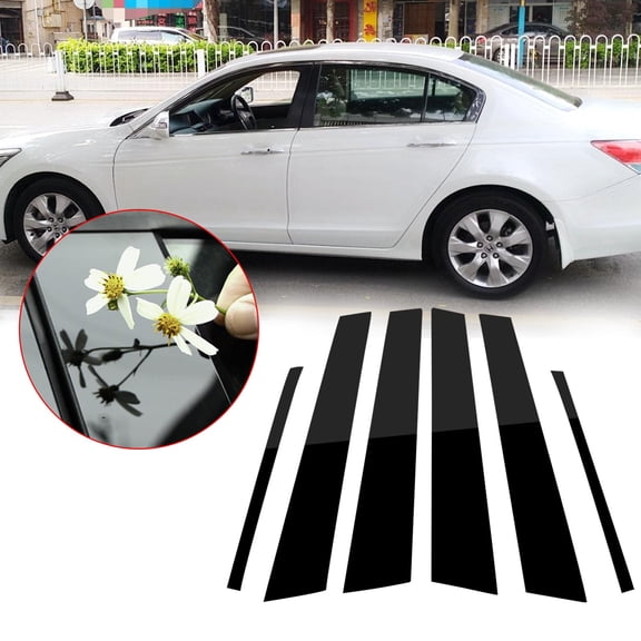 Xotic Tech 6pcs Glossy Black Exterior Window Pillar Posts Molding Overlay Pre-Cut Side Door Trim Piano Cover Trims For Honda Accord Sedan 2008 2009 2010 2011 2012