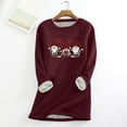 thumbnail image 1 of Hauts de Noël en Solde, Chemise Décontractée à Manches Régulières Imprimée pour Femmes, Automne Hiver, Col Rond, Vin S, 1 of 1