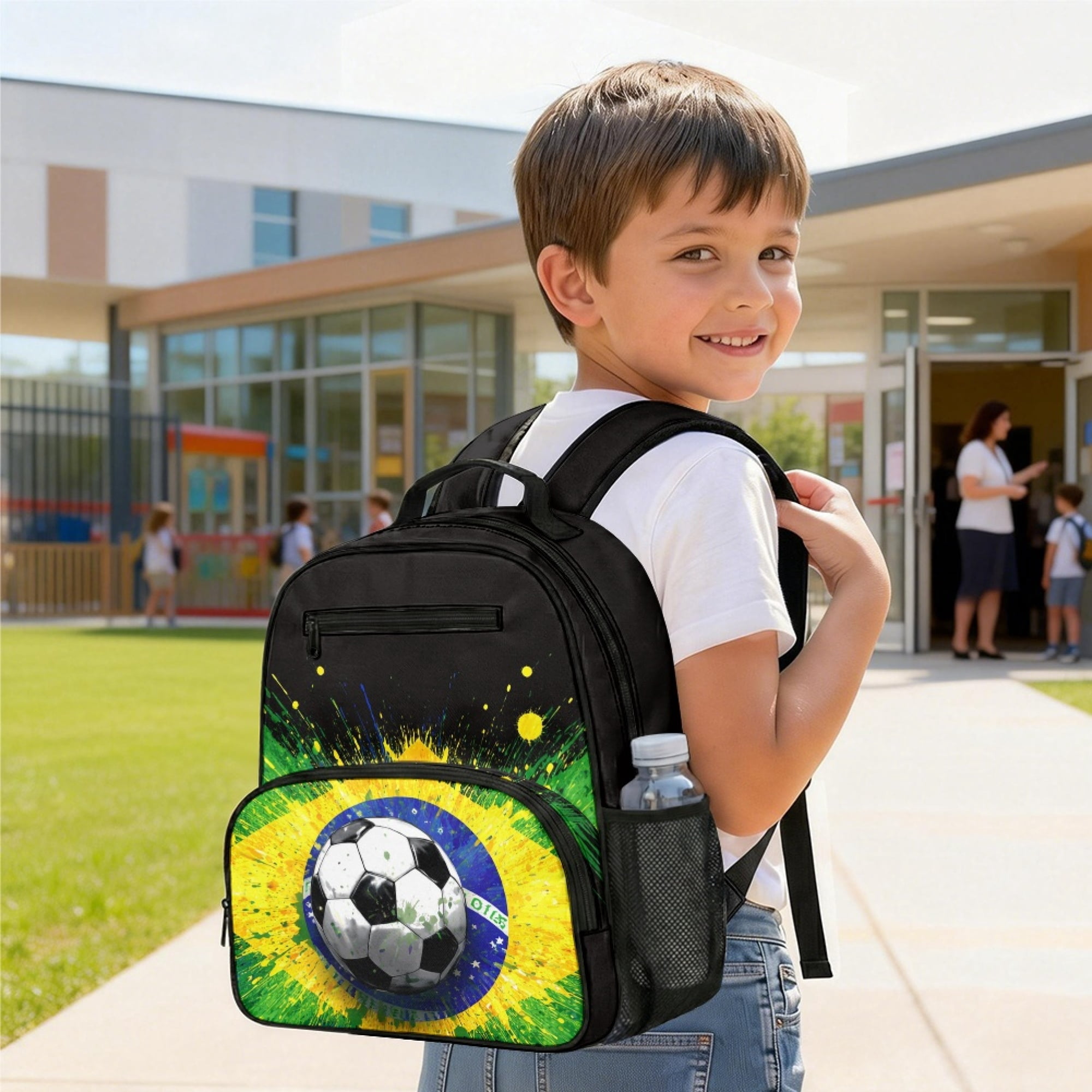 Chririnla Brazil Soccer Flag Pattern Toddler Backpack 13.5 Inches Adjustable Padded Straps Polyester Fabric Kid Universal Daily Backpack for Kindergarten Hiking