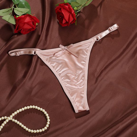 HAYIMI Satin Adjustable Womens Underwear Panties Low Rise Thong Underwear With Bow Detail Comfortable Soft Solid Color Underpants