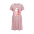 thumbnail image 5 of Sakmal Robe de Nuit Moomoo pour Femmes Grande Taille Rose Halloween Douce et Confortable Robe de Pyjama Col Rond Imprimé Fantôme Courte Manches Courtes Robes de Nuit P-2TG, 5 of 5