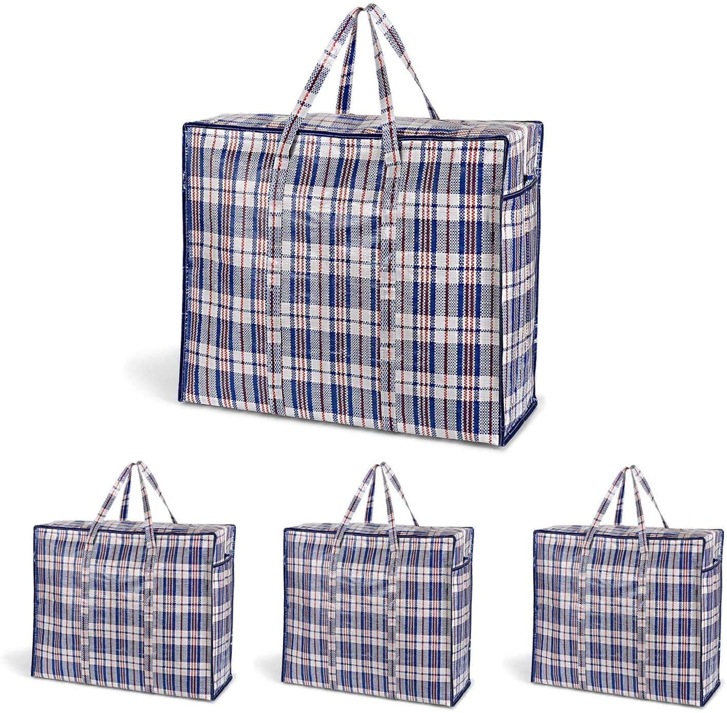 4 Checkered Extra Large Laundry Storage Plastic Shopping Bags with Zipper Ea New 