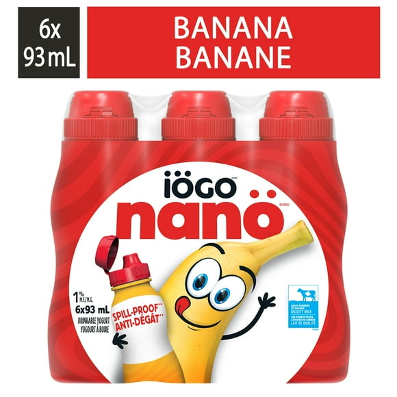 iÖGO Nanö Drinkable Yogurt Banana 1%, 6 x 93 mL