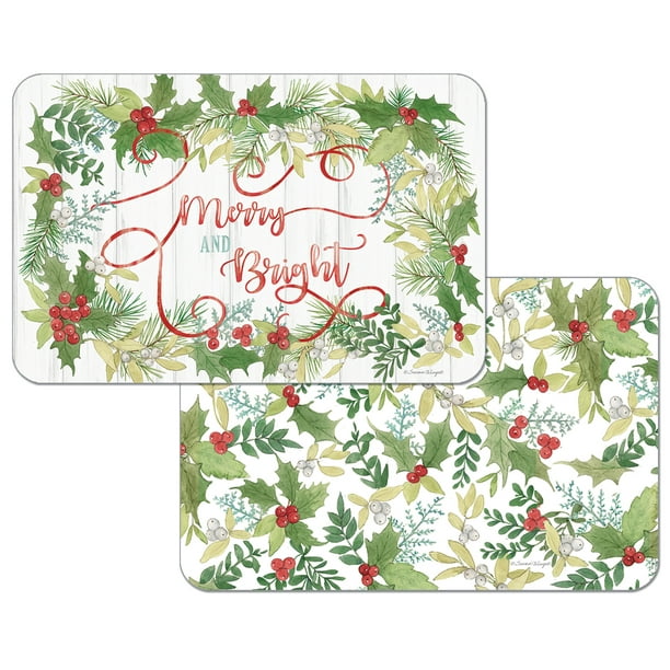 WipeClean Reversible Holiday Placemats, Winter Greenery, Set of 2