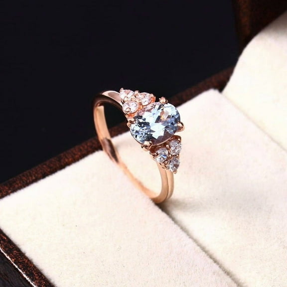 Oval Aquamarine Engagement Ring, Vintage-Inspired 925 Silver Ring with Marquise Diamond Accents, Promise Ring, Unique Halo Bridal Ring gifts