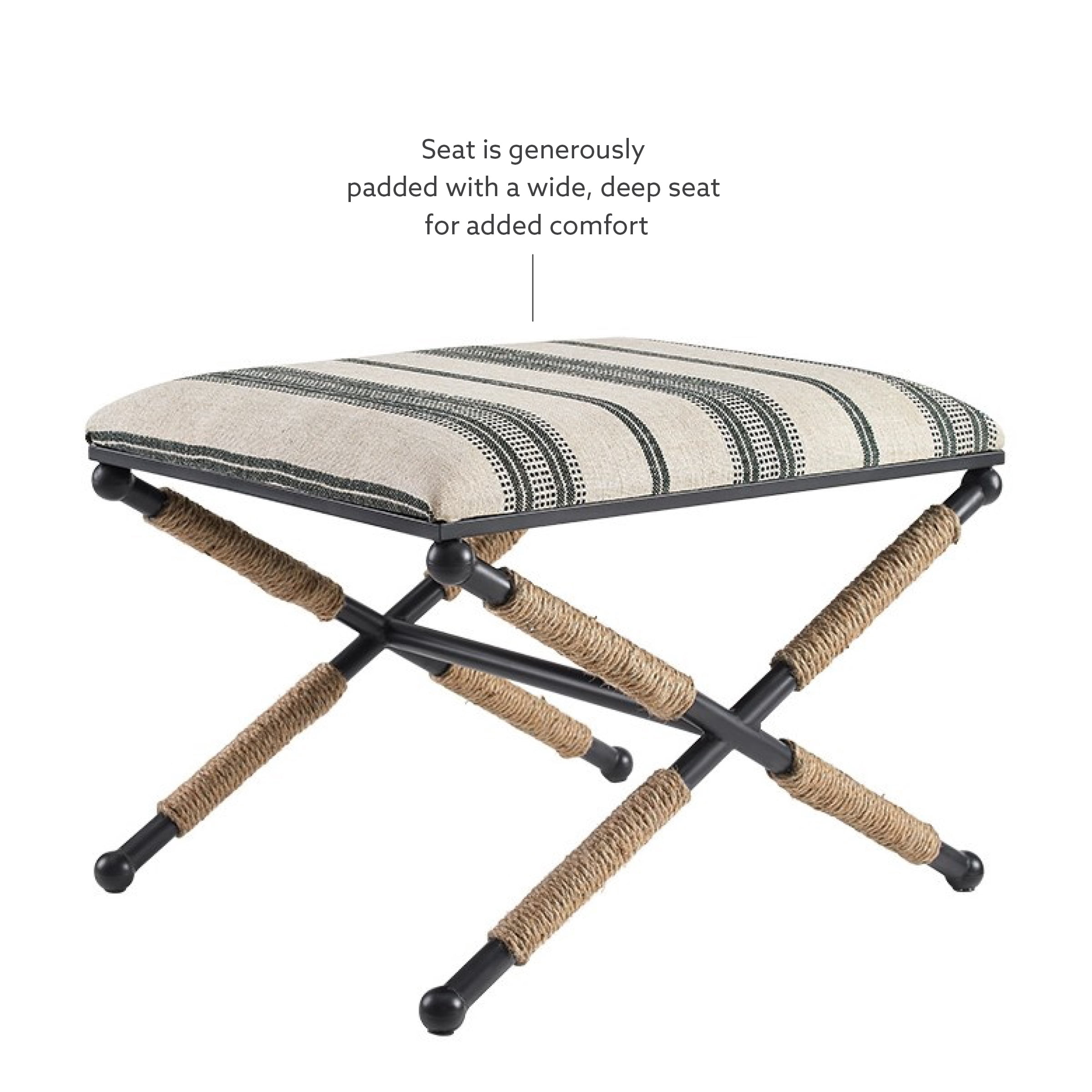 Linon Brewster Indoor Stool Ottoman, Black and Neutral